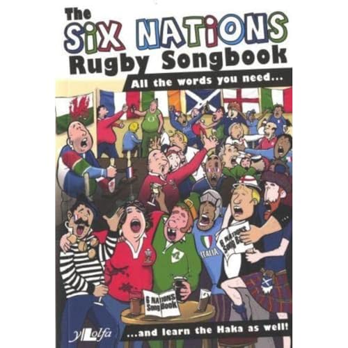 Six Nations Rugby Songbook cover with cartoon fans and flags.