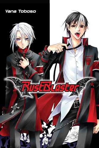 Manga cover featuring two pale men in dark clothing, title “Rust Blaster”.