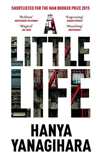 Book cover for "A Little Life" with brick building and red fire escape.
