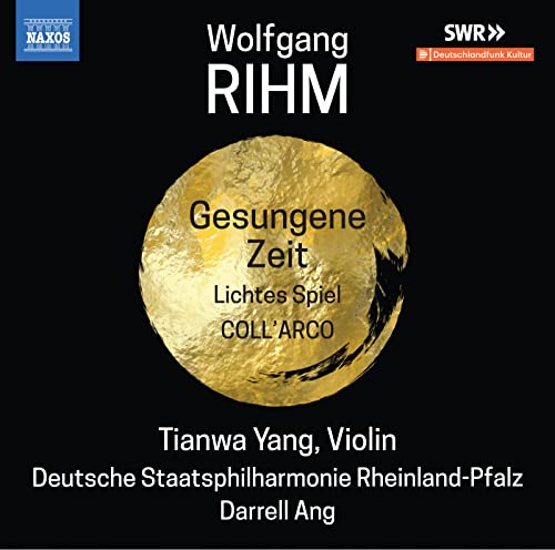 CD cover for Wolfgang Rihm’s “Gesungene Zeit” featuring gold orb design.