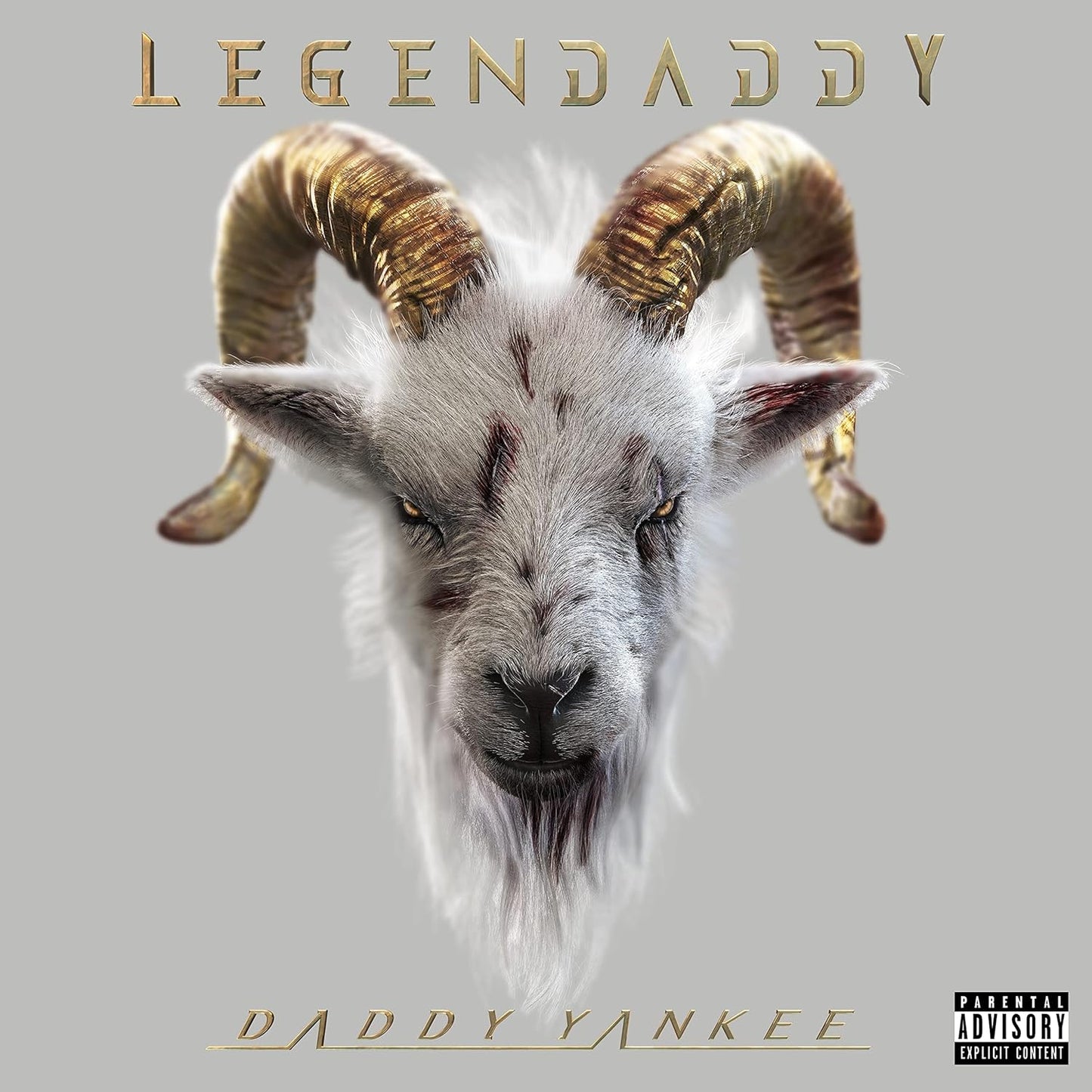CD cover featuring a white goat with large golden horns.