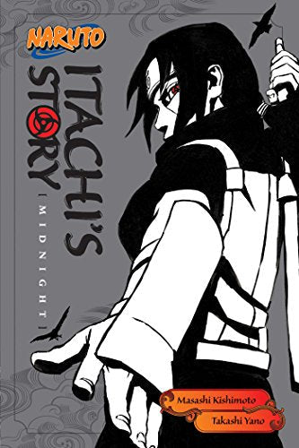 Book cover featuring Itachi Uchiha from Naruto with a black crow on grey background.