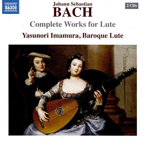 CD cover: Baroque portraits with a lute, titled “Bach: Complete Works for Lute.”