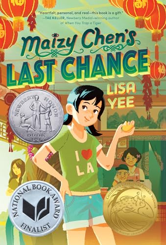 Book cover featuring a young girl with an orange, awards displayed.