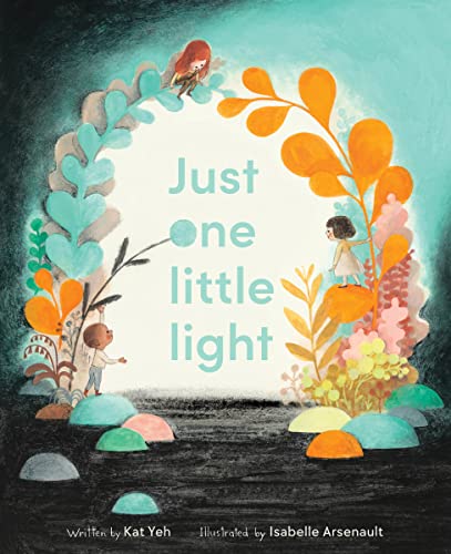 Book cover with children reaching for glowing plants under an arch.