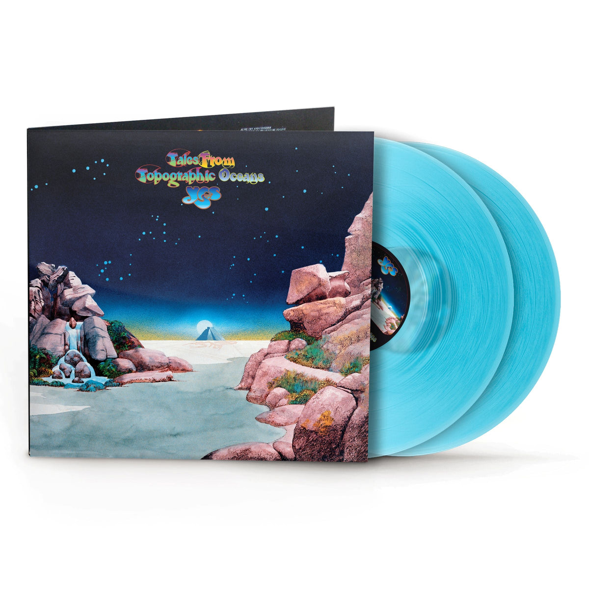 Yes’s “Tales From Topographic Oceans” vinyl record with blue discs.