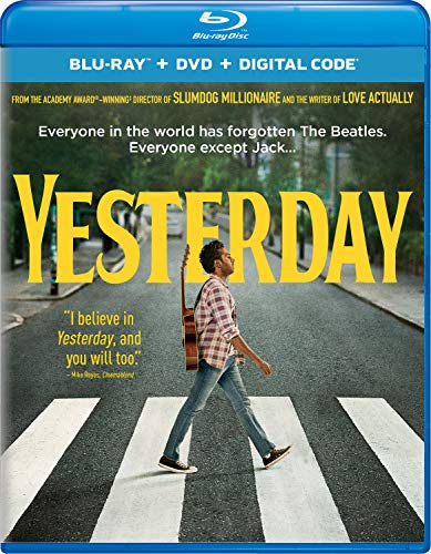 Yesterday" Blu-ray cover with a man walking across an Abbey Road-style crosswalk.