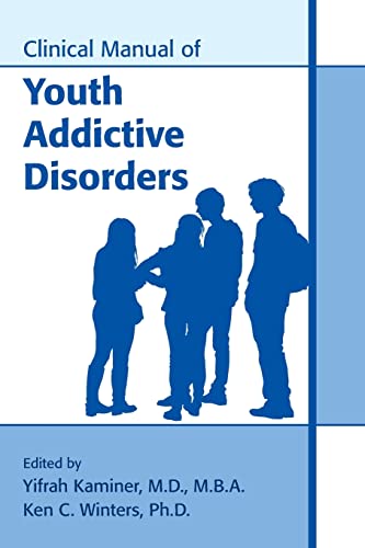 Book cover: “Clinical Manual of Youth Addictive Disorders” with silhouettes of teens.