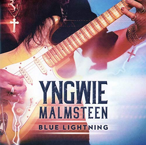 A man playing an electric guitar, with the text "Yngwie Malmsteen Blue Lightning" below.