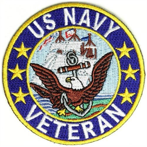 US Navy Veteran patch with eagle, anchor, and mountain scene.