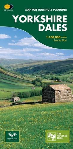 Yorkshire Dales touring map cover with green fields, stone barn, and hills.