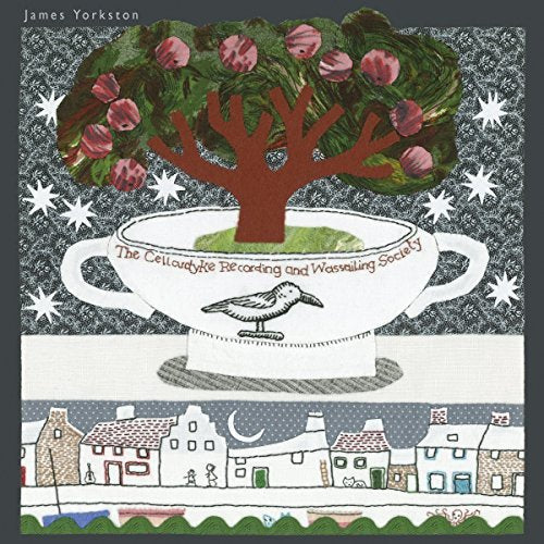 Album cover: illustrated tree over a cup, houses below, starry sky.
