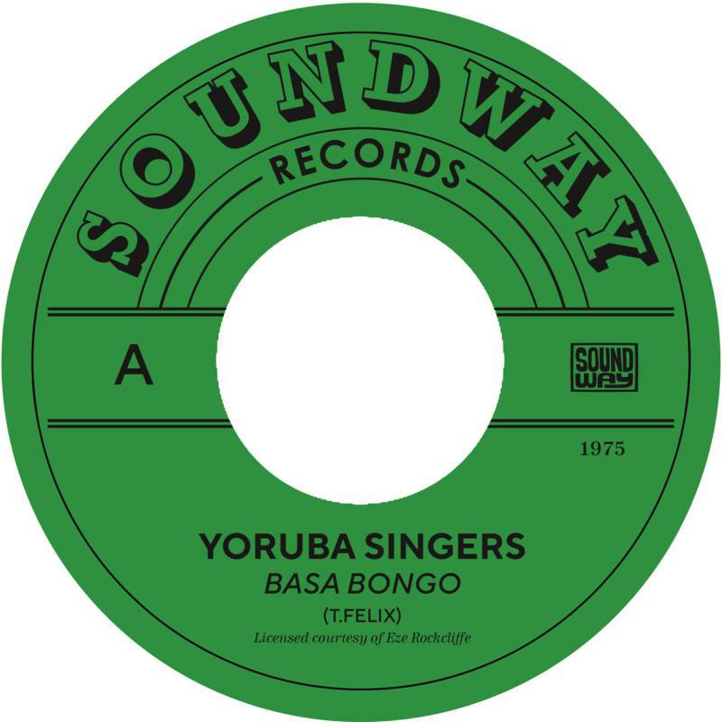 Green vinyl record label with "Yoruba Singers - Basa Bongo" text.