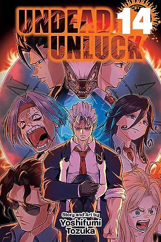 Manga cover for “Undead Unluck, Vol. 14” featuring multiple characters in action.