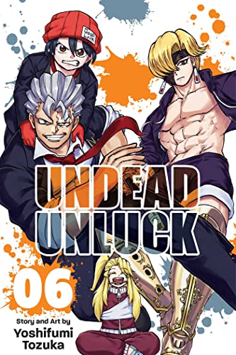 Manga cover featuring three characters with vibrant hair and dynamic poses.