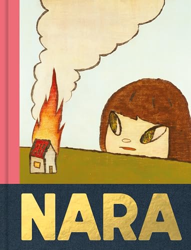 A stylized drawing of a girl watching a small house burn, with gold title text.