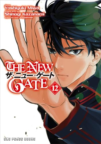 Young man with dark hair and hand raised in front of manga book cover.