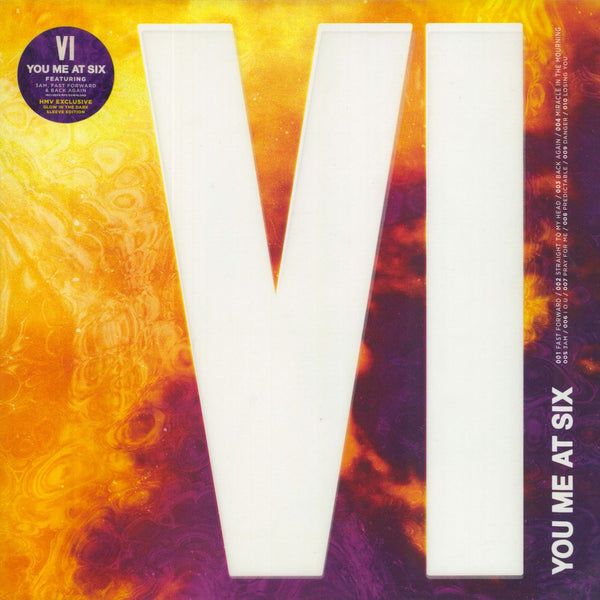 Vinyl record cover for You Me At Six’s “Vi” with a large purple “VI”.