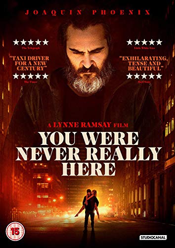 DVD cover for "You Were Never Really Here" featuring Joaquin Phoenix.