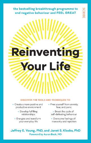 Book cover titled Reinventing Your Life with a yellow sunburst graphic on white background.