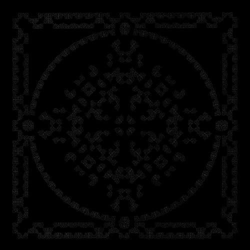 Black vinyl record cover with intricate, symmetrical geometric design.