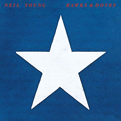 Neil Young’s “Hawks & Doves” album cover: blue background, white star.