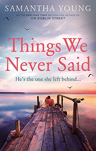 Book cover: couple on a pier at sunset, titled "Things We Never Said".