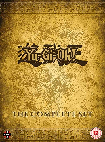 Yu-Gi-Oh! Complete Set DVD cover with gold textured background and ancient Egyptian hieroglyph borders.