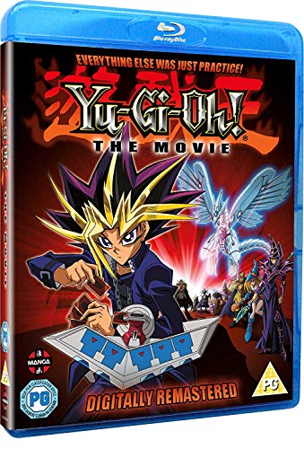 Blu-ray cover for "Yu-Gi-Oh! The Movie" featuring Yugi and the Blue-Eyes White Dragon.