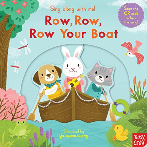 Book cover with animals rowing a boat, illustrated in a playful style.