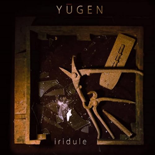 CD cover with rusted tools and broken glass in a frame.