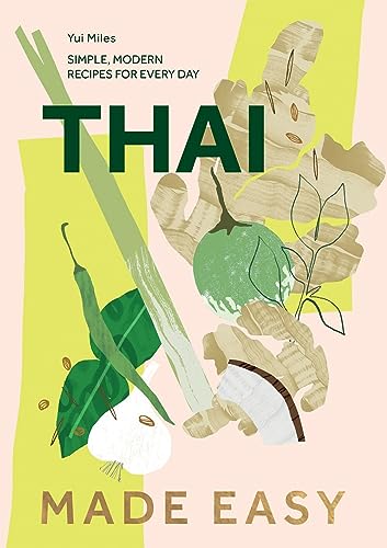 Book cover for Thai Made Easy featuring illustrations of ginger, lemongrass, and garlic.