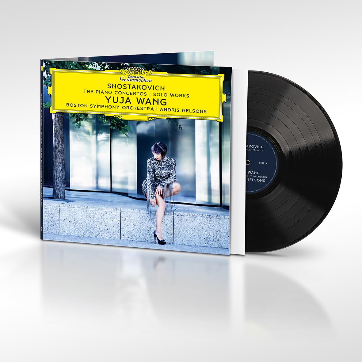Vinyl record of Shostakovich piano concertos featuring Yuja Wang and Andris Nelsons.