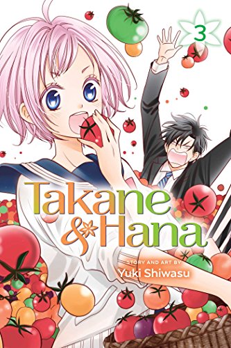 Manga cover with two characters and floating tomatoes, titled "Takane & Hana.
