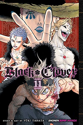 Black Clover volume 11 manga cover featuring Asta and other characters on red background.