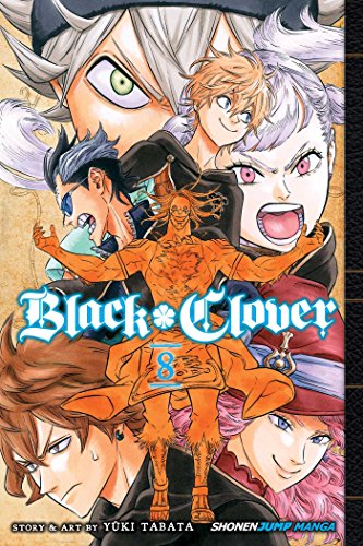 Cover art for Black Clover volume 8 featuring multiple anime characters and a central figure.