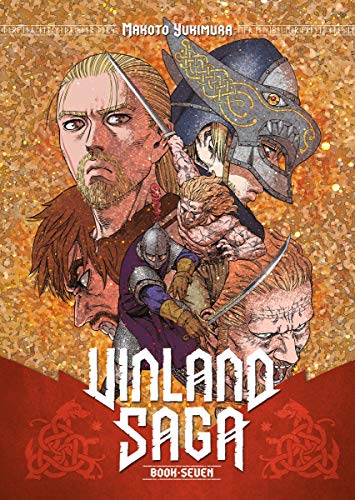 Vinland Saga book seven cover: illustrated warriors with swords and shields.