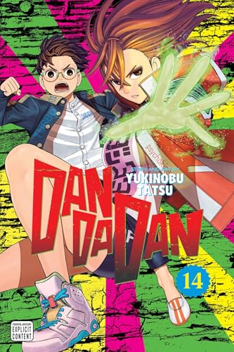Manga cover of Dandadan volume 14 featuring two anime characters against a colorful background.