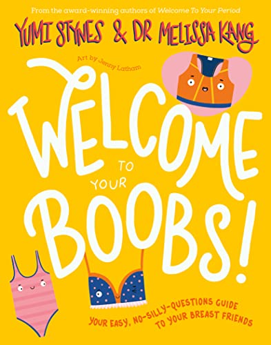 Yellow book cover with illustrated breasts and playful, colorful lettering.