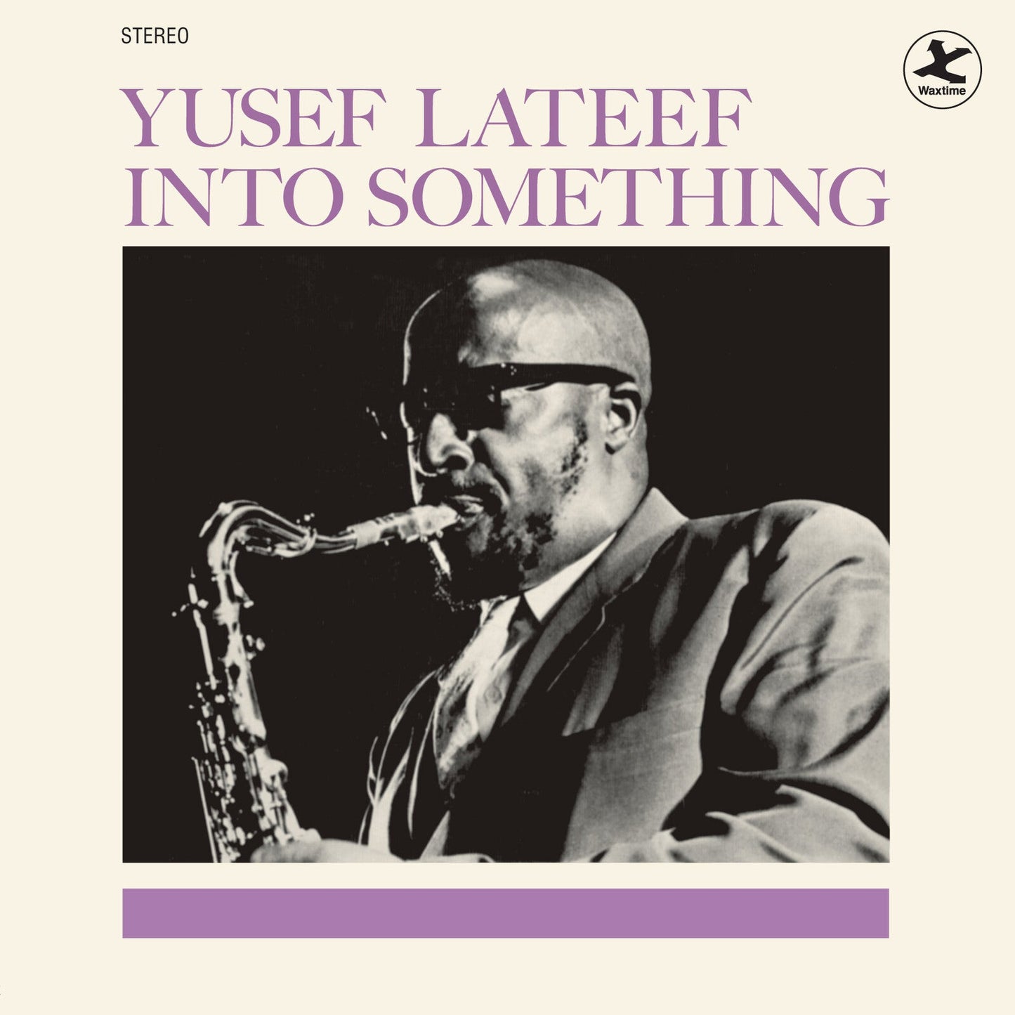 Album cover featuring Yusef Lateef playing saxophone with text Yusef Lateef Into Something.