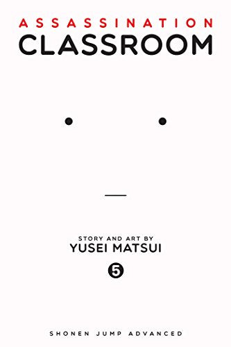 Assassination Classroom volume 5 manga cover with a minimalist yellow face on white background.