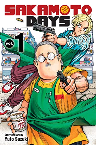 Manga cover featuring a man and a blonde youth holding guns in a store.