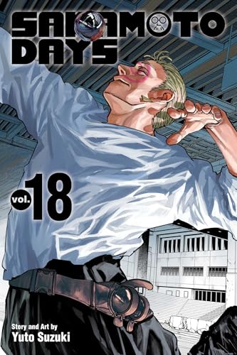 Manga cover for Sakamoto Days Volume 18 featuring a man in a white shirt.