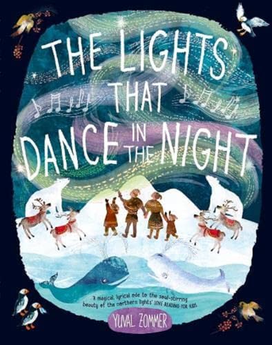 Book cover illustration shows people and arctic animals beneath swirling, colorful northern lights.