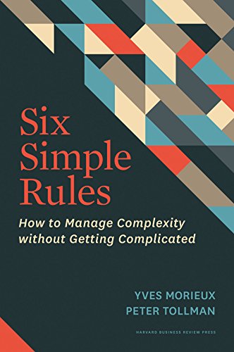 Book cover with geometric design and bold pink title: "Six Simple Rules".