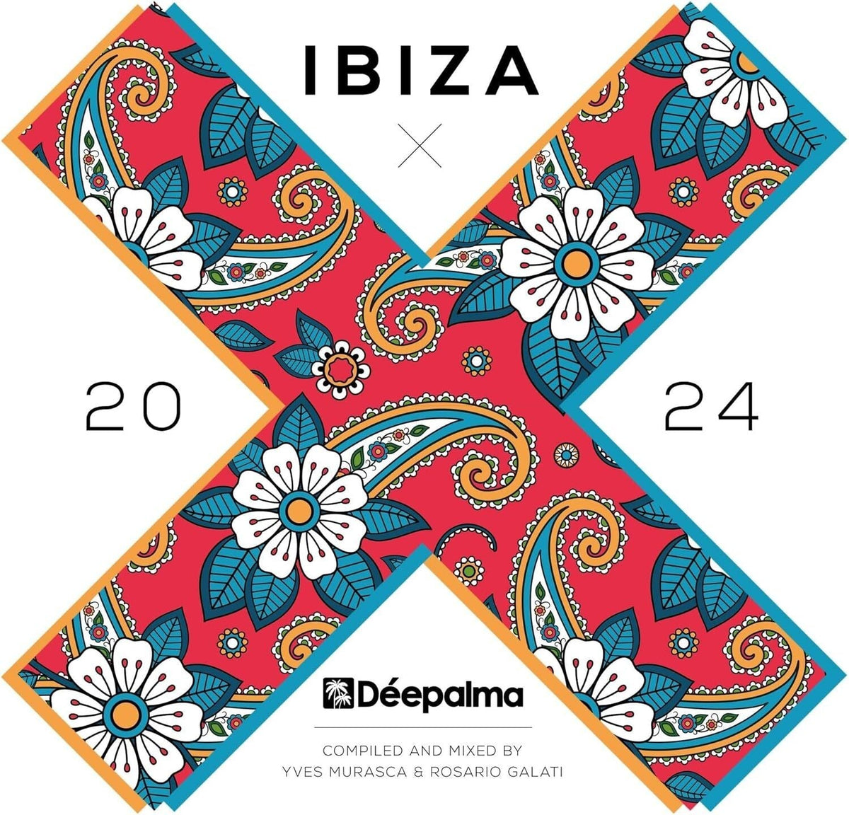 CD cover with red paisley design, "Ibiza 2024" text, and Déepalma logo.