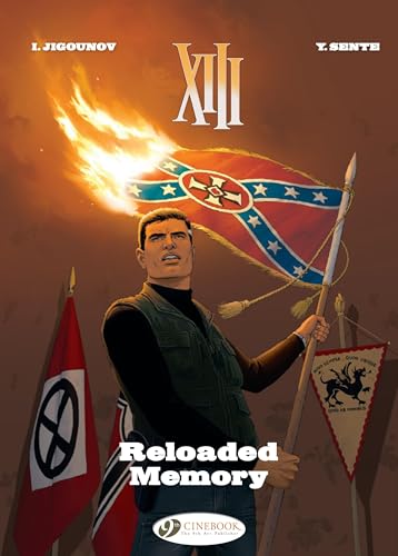 Comic book cover: man with spear, flags, and fiery background.