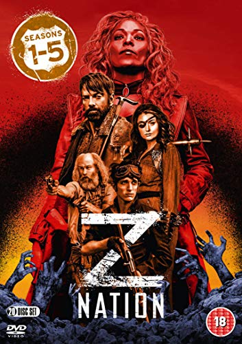 DVD cover for Z Nation seasons 1-5 featuring cast members against a red background.