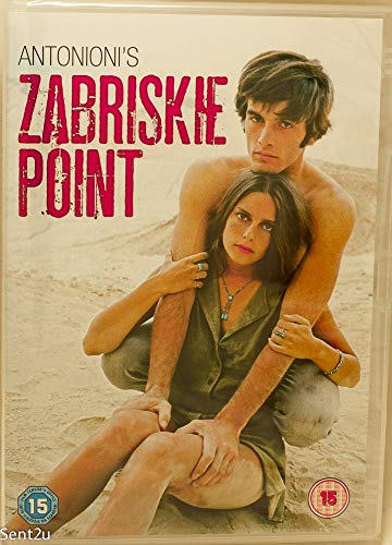 DVD cover for "Zabriskie Point" featuring a couple embracing in sand.