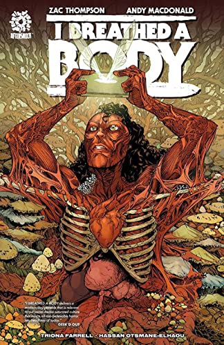 Comic book cover: a red, muscular figure with exposed organs and glowing hands.